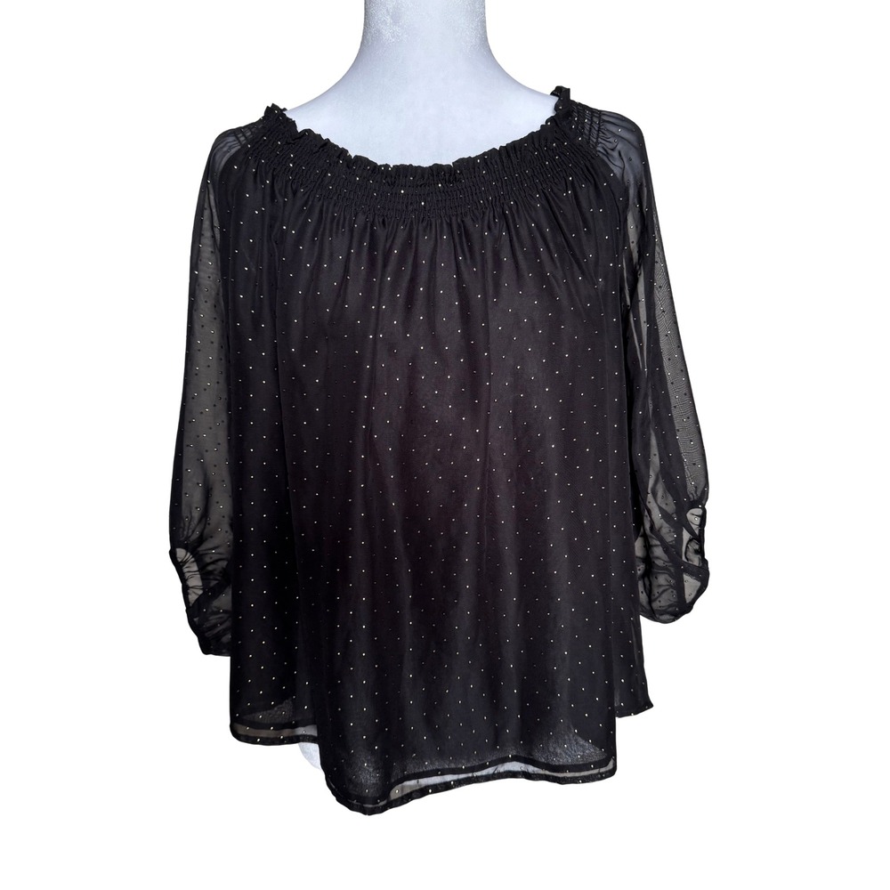 Zara Metallic Pin Dot Off The Shoulder Blouse Sheer Mesh Top Small EX